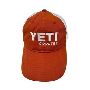 Yeti Coolers Trucker Hat Mens OSFM Burnt Orange White Mesh Adjustable Snapback